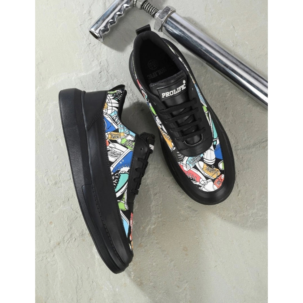 Generic Men's Casual Synthetic Printed Lace-Up Shoes (Black)