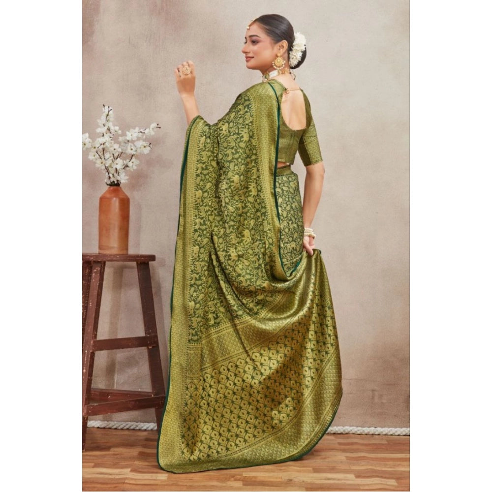 Generic Women's Silk Blend Floral Printed Saree With Unstitched Blouse 5.5Mtr (Green)