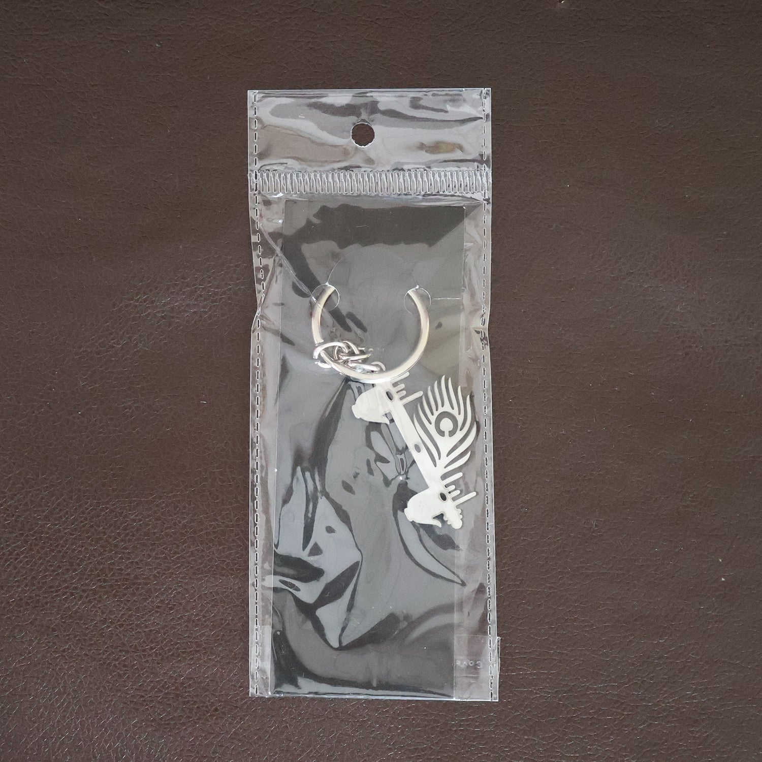 Krishna Flute  Peacock Feather Metal Keychain - (1 Pc)