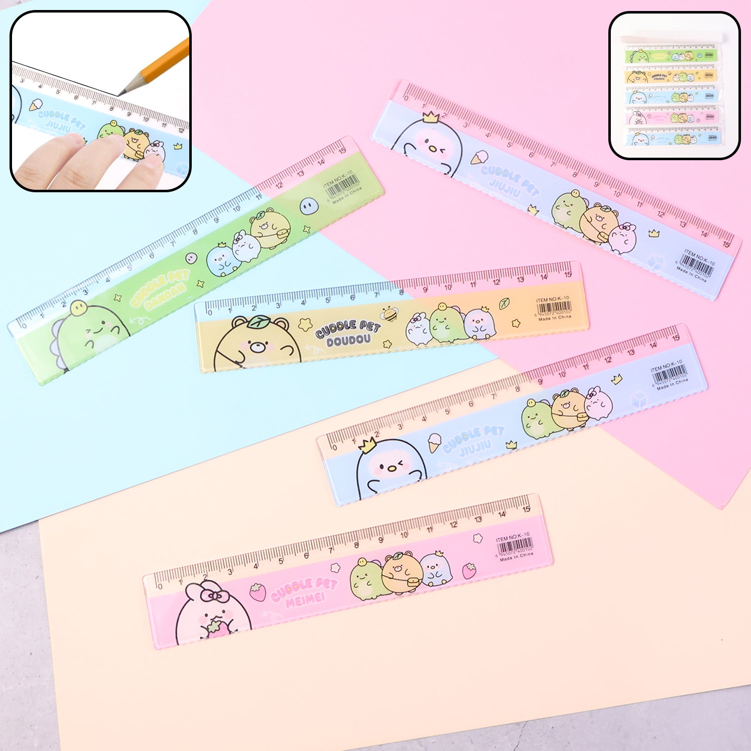 Premium Cute Cartoon Plastic Ruler Set For Kids (5 Pc)