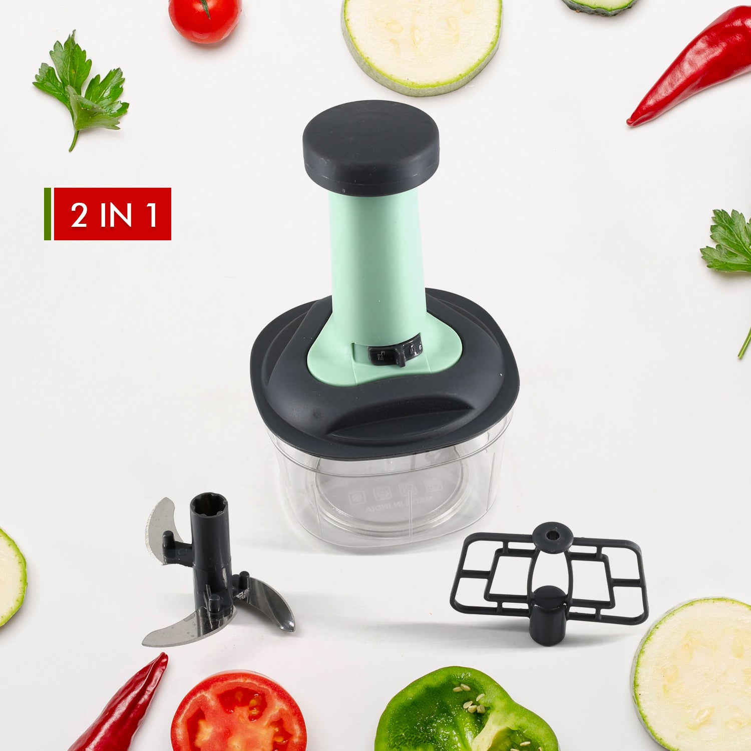 5902 Push Chopper Manual Food Chopper And Hand Push Vegetable Chopper Cutter Mixer Set For Kitchen With 3 Stainless Steel Blade.