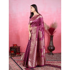 Generic Women's Banarasi Silk Printed Saree With Unstitched Blouse 5.5Mtr (Wine)