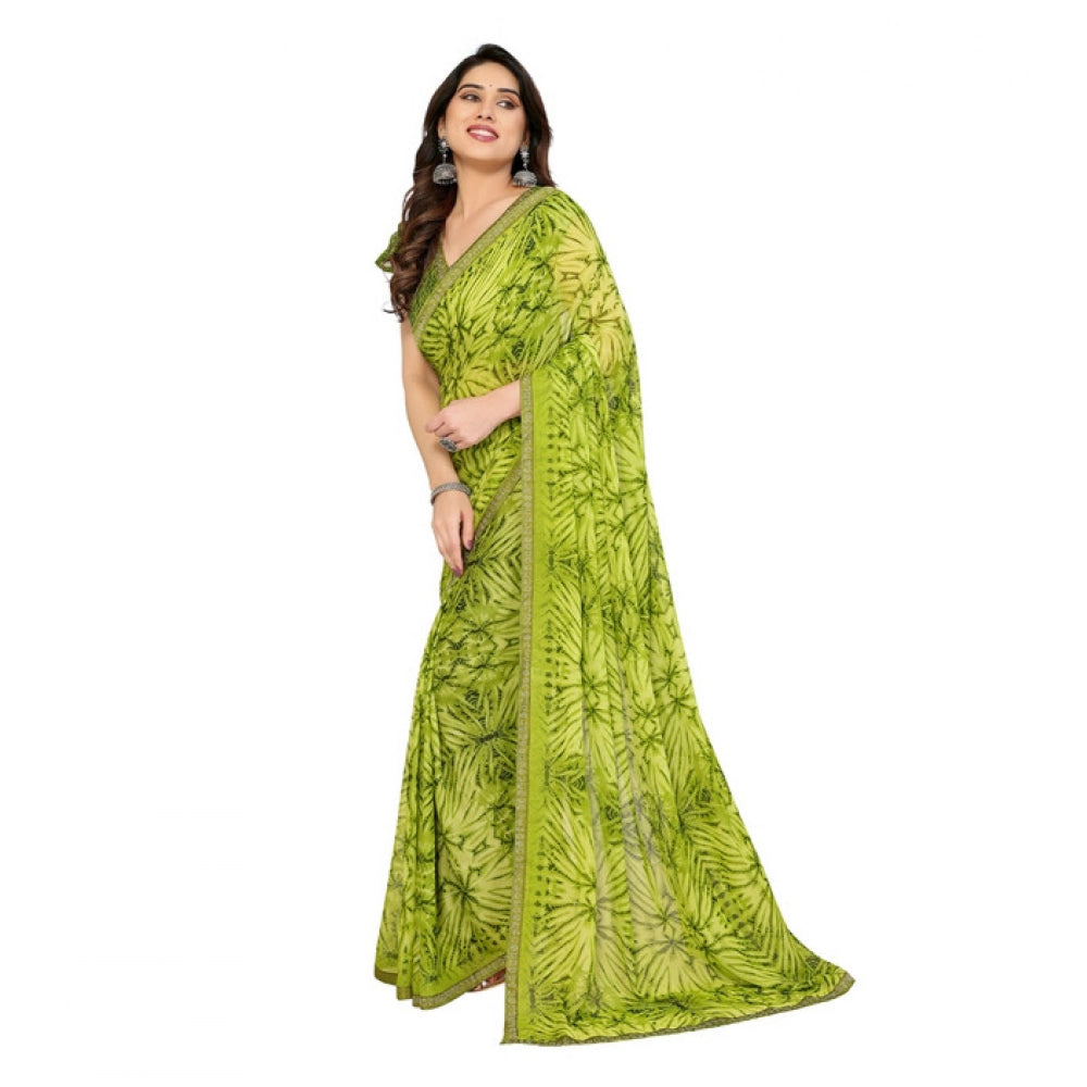 Generic Women's Georgette Printed Saree With Unstitched Blouse 5.5Mtr (Mehendi Green)