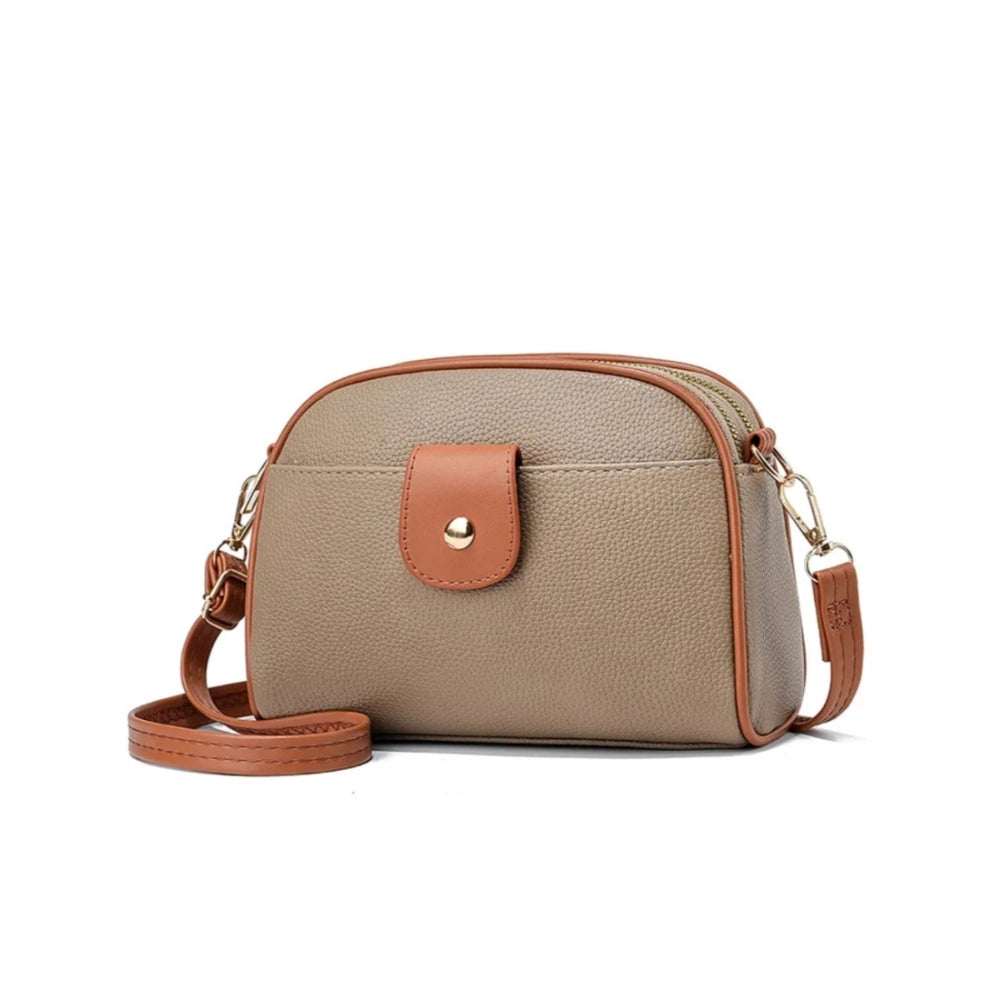 Generic Women's PU Leather Zipper Sling Bag (Khakhi)
