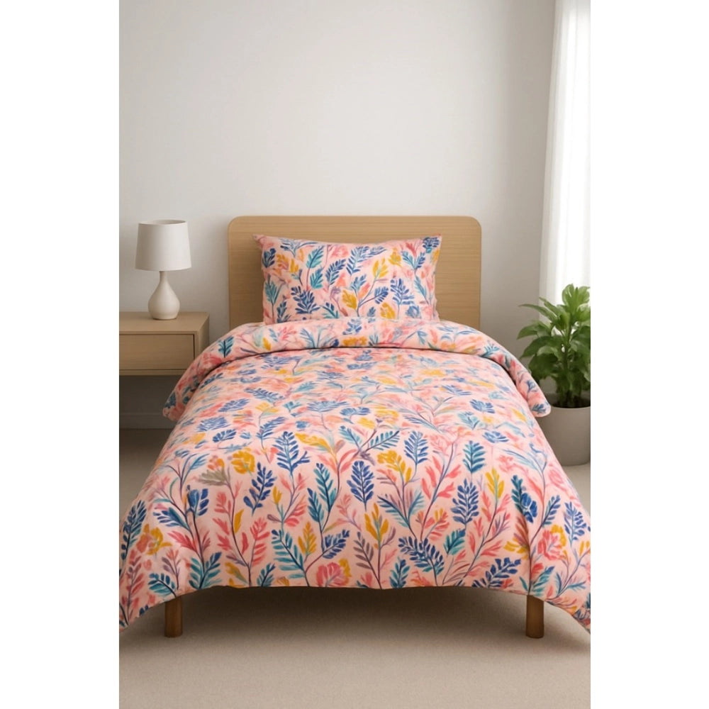 Generic Microfiber Floral Printed Single Bedsheet with 1 Pillow Cover (Multicolor)