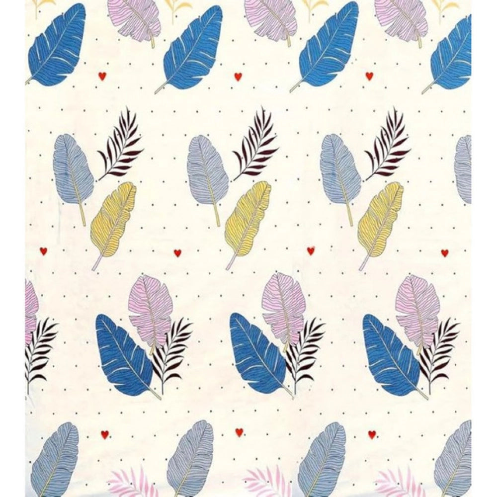 Generic Cotton Blend Floral Printed Double Bedsheet with 2 Pillow Covers (Off -White)