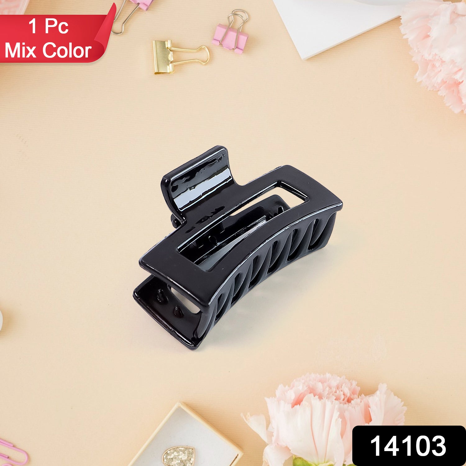 Matte Finish Rectangle Hair Claw Clip For Women And Girls  Assorted Color Pack  1 Pc