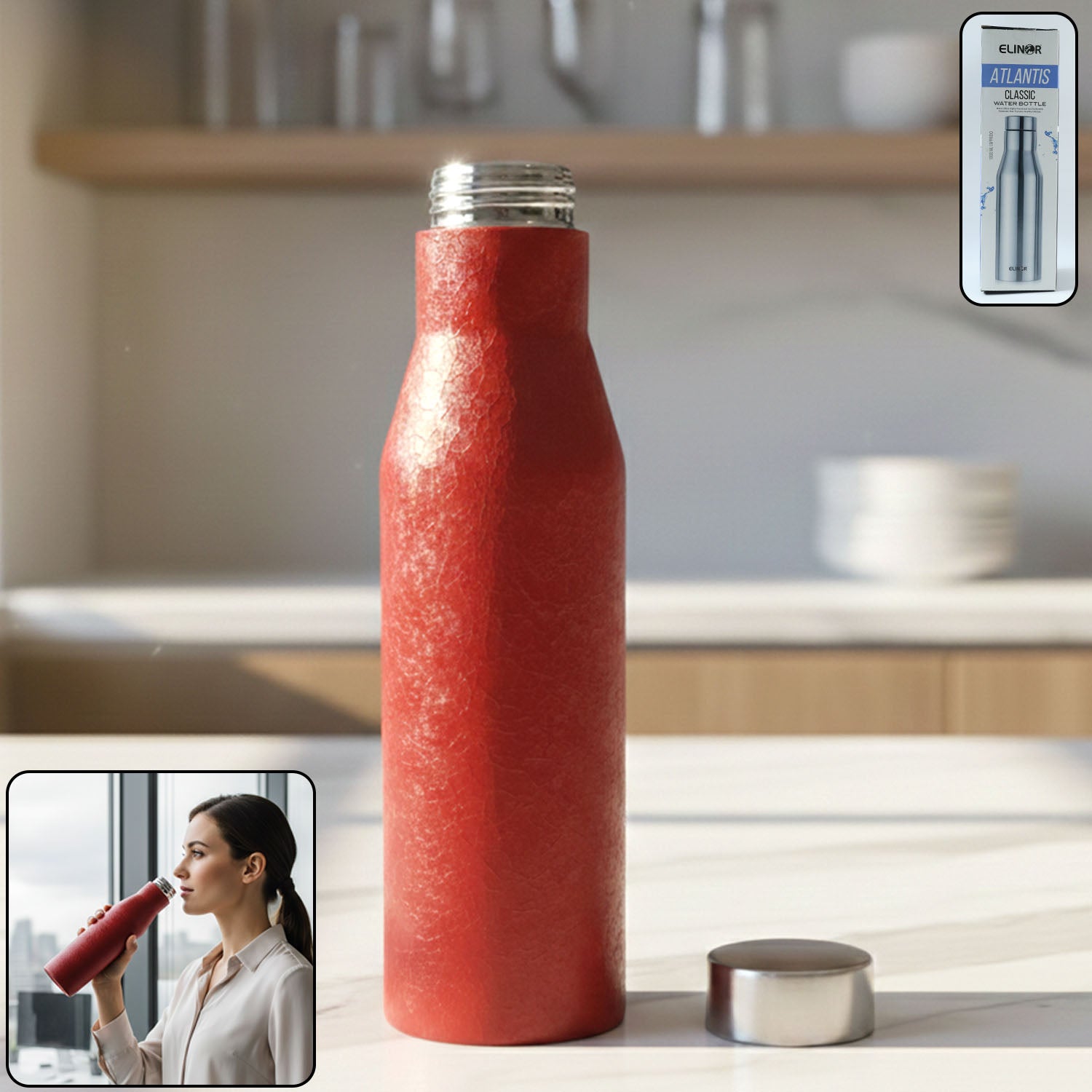 Stainless Steel Water Bottle Red Color (1000 Ml 1 Pc)