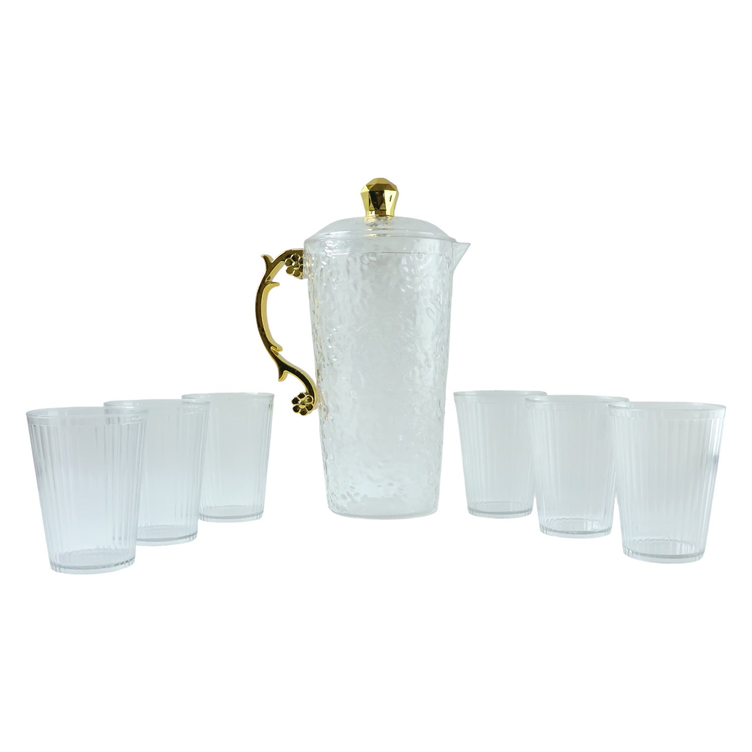 Elegant Textured Glass Water Jug With 6 Glasses Set (1 Set)