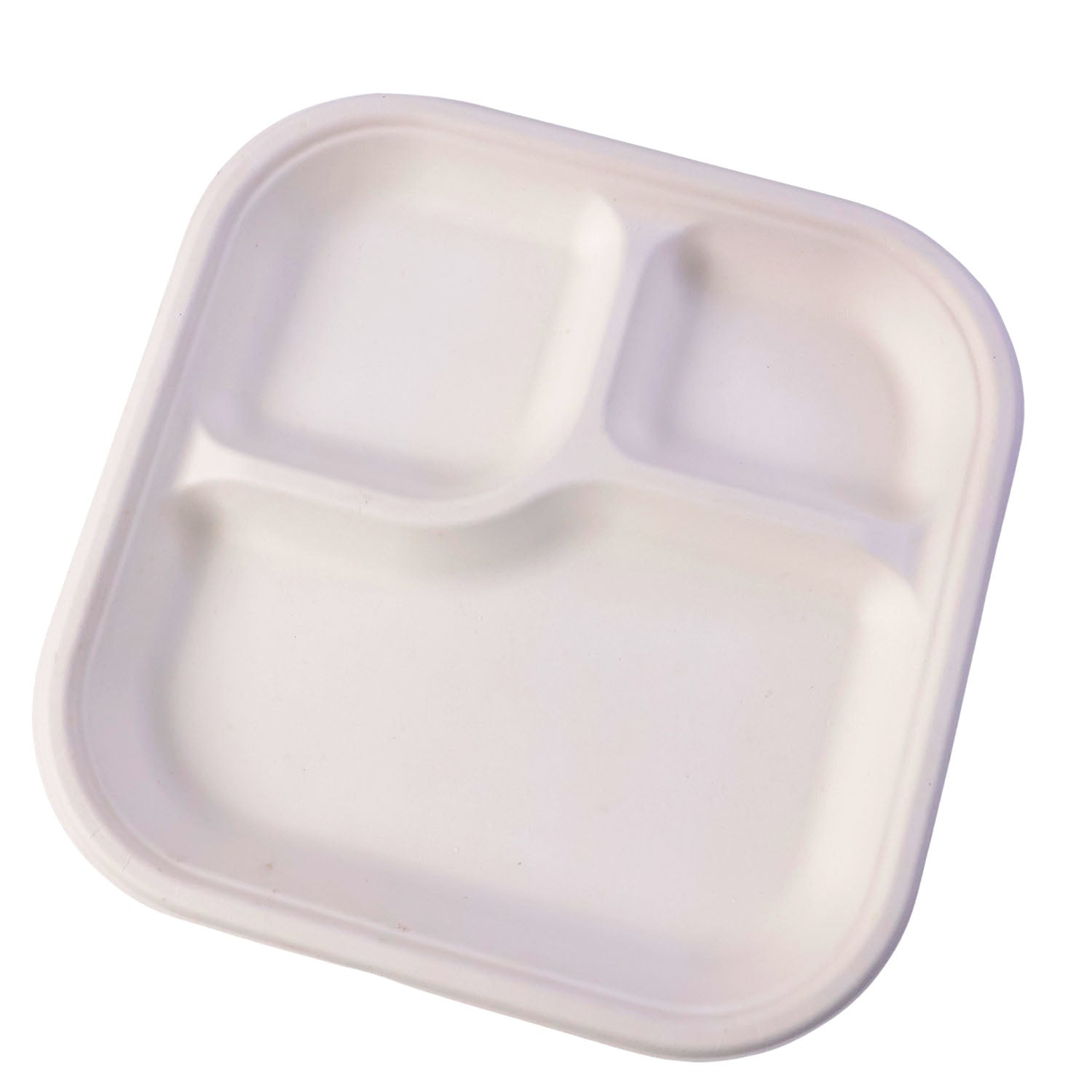 Vegnar Square 3 Compartment Disposable Meal Tray Set (10 Pc)