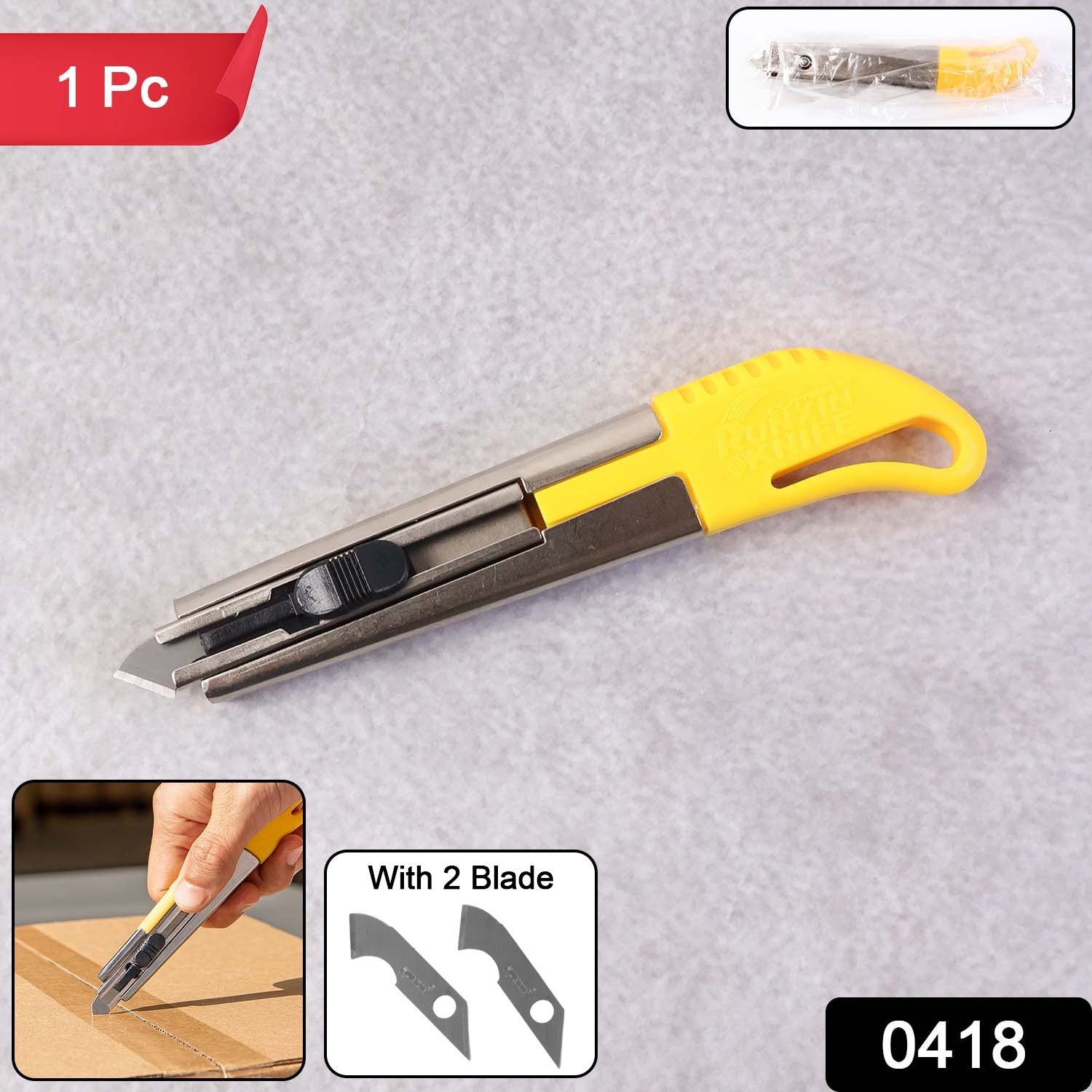 Heavy-duty Stainless Steel Body Utility Cutter Knife (1 Pc  With 2 Extra Blade)